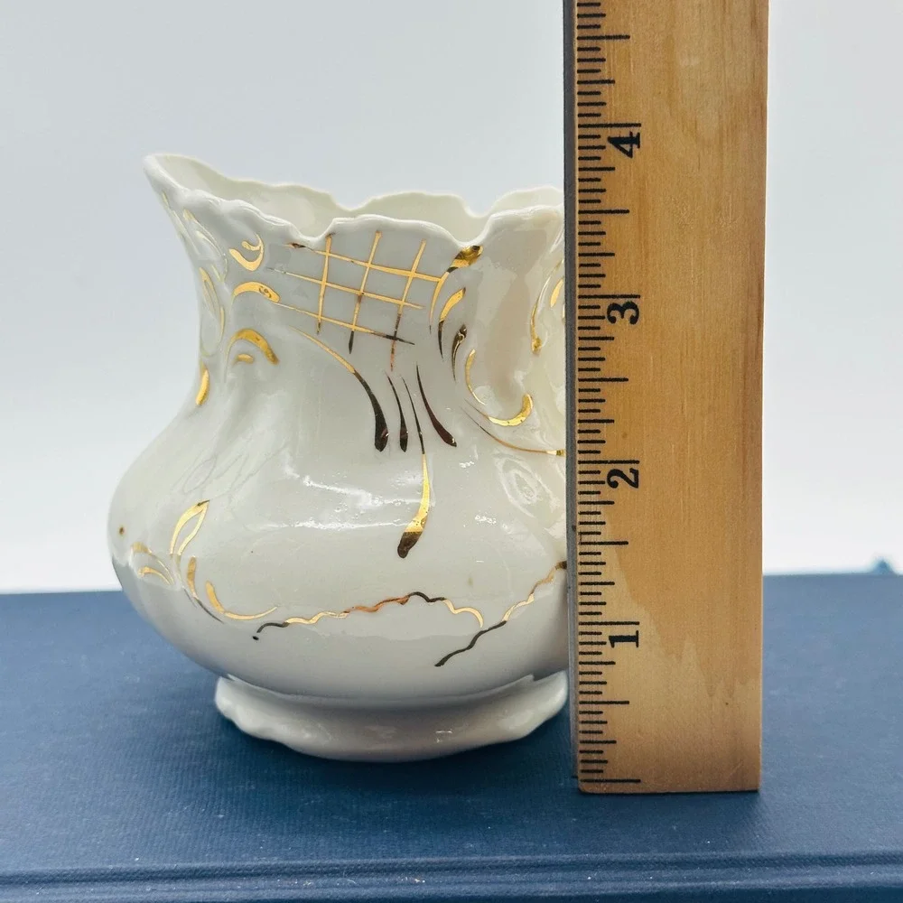 Dresden Vintage Porcelain Creamer Gold Gilt Filigree Scalloped White Pitcher